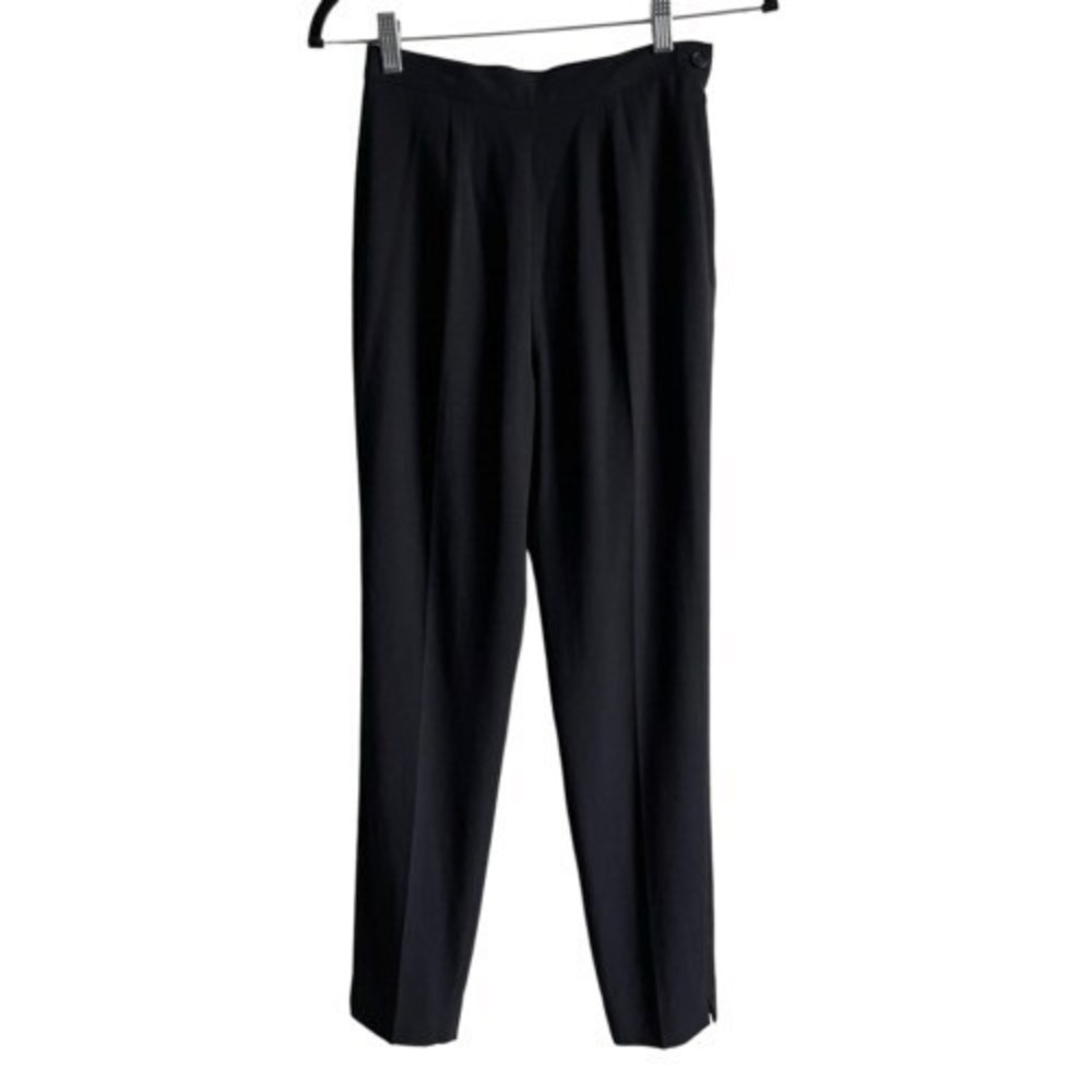 B4 Cache Pleated Trousers 4 Black Poly Rayon High Waisted Tapered Vintage
